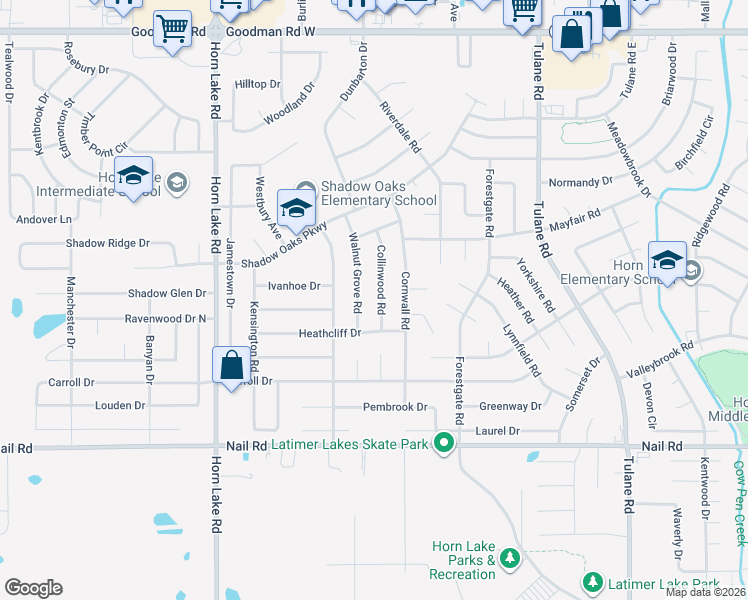 map of restaurants, bars, coffee shops, grocery stores, and more near 6305 Collinwood Road in Horn Lake