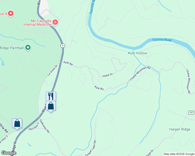 map of restaurants, bars, coffee shops, grocery stores, and more near 4 Riverview Lane in Blue Ridge