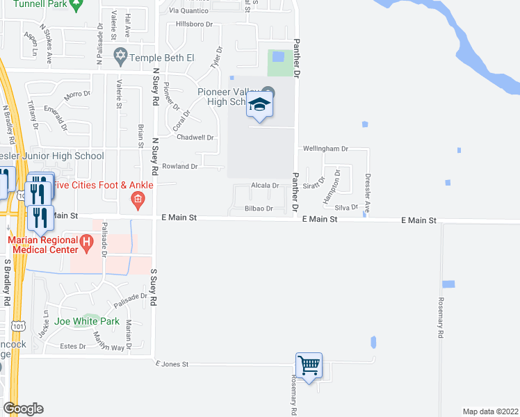 map of restaurants, bars, coffee shops, grocery stores, and more near 1729 Bilbao Drive in Santa Maria