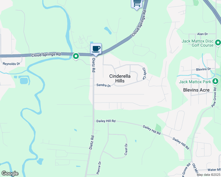 map of restaurants, bars, coffee shops, grocery stores, and more near 115 Grant Drive in Ringgold