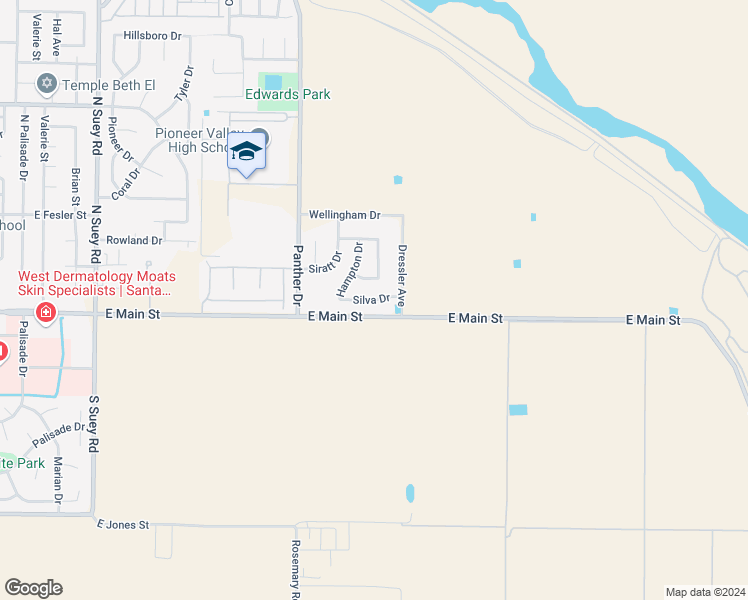 map of restaurants, bars, coffee shops, grocery stores, and more near Silva Drive in Santa Maria