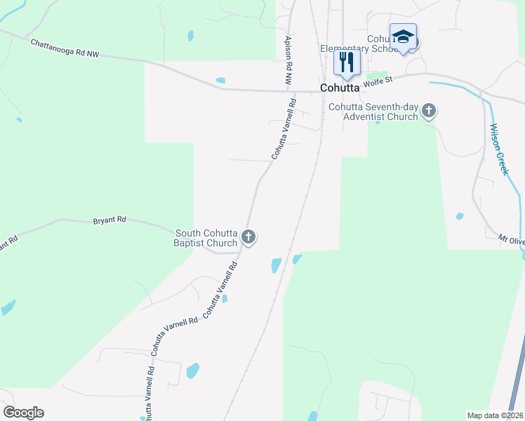 map of restaurants, bars, coffee shops, grocery stores, and more near 5232 Cohutta Varnell Road in Cohutta