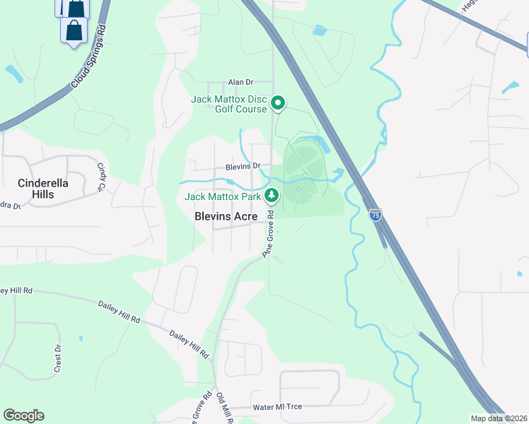map of restaurants, bars, coffee shops, grocery stores, and more near 1068 Pine Grove Road in Ringgold