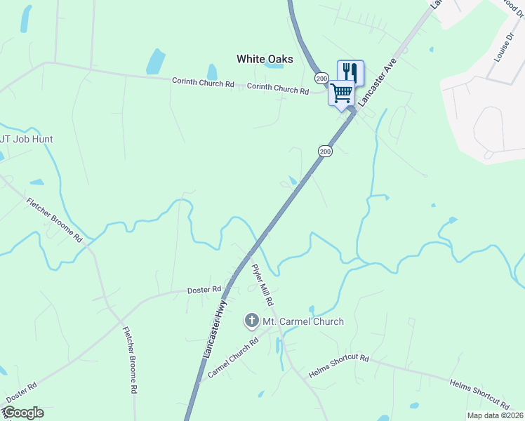 map of restaurants, bars, coffee shops, grocery stores, and more near 2518 Lancaster Highway in Monroe