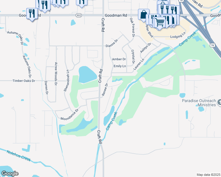 map of restaurants, bars, coffee shops, grocery stores, and more near 6459 Cheyenne Drive in Olive Branch