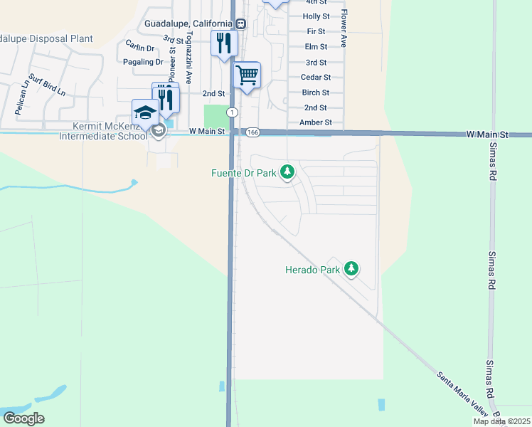 map of restaurants, bars, coffee shops, grocery stores, and more near 311 Las Flores Drive in Guadalupe