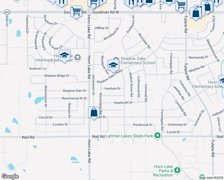 map of restaurants, bars, coffee shops, grocery stores, and more near 3805 Ivanhoe Drive in Horn Lake