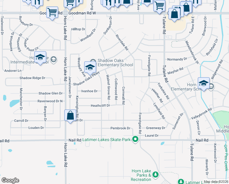 map of restaurants, bars, coffee shops, grocery stores, and more near 6365 Collinwood Road in Horn Lake