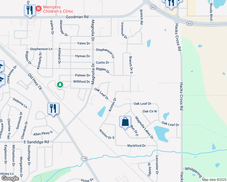 map of restaurants, bars, coffee shops, grocery stores, and more near 6519 Kristen Drive in Olive Branch
