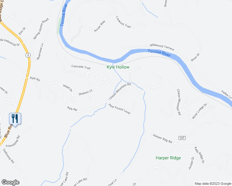 map of restaurants, bars, coffee shops, grocery stores, and more near Chase Mountain Road in Blue Ridge
