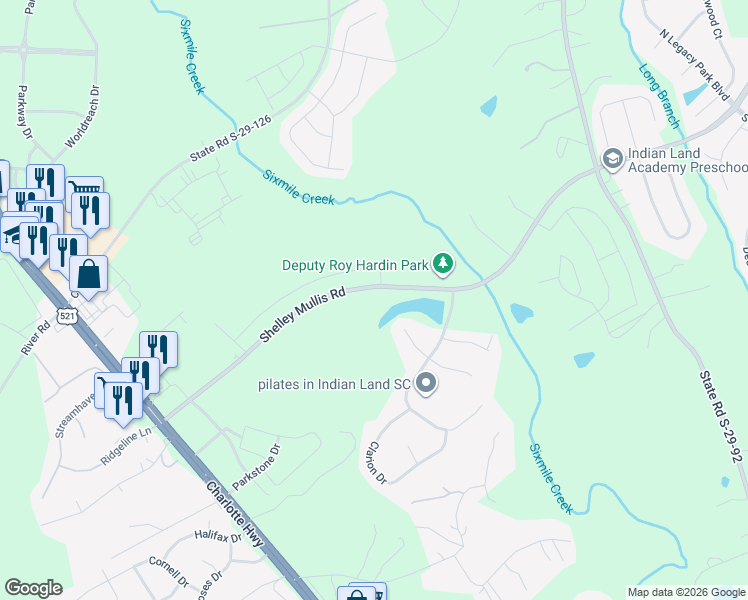 map of restaurants, bars, coffee shops, grocery stores, and more near 8258 Shelley Mullis Road in Fort Mill