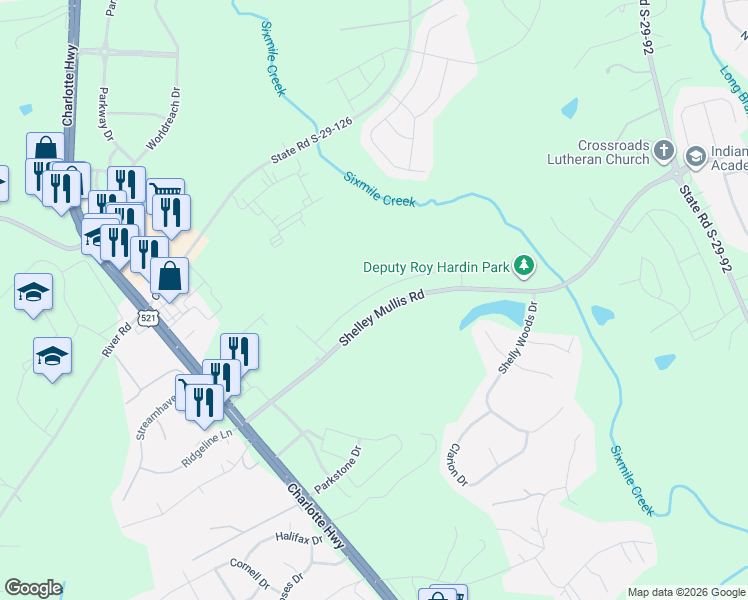 map of restaurants, bars, coffee shops, grocery stores, and more near 2198 Flicker Road in Fort Mill
