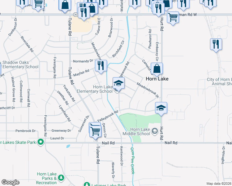 map of restaurants, bars, coffee shops, grocery stores, and more near 6341 Ridgewood Road in Horn Lake