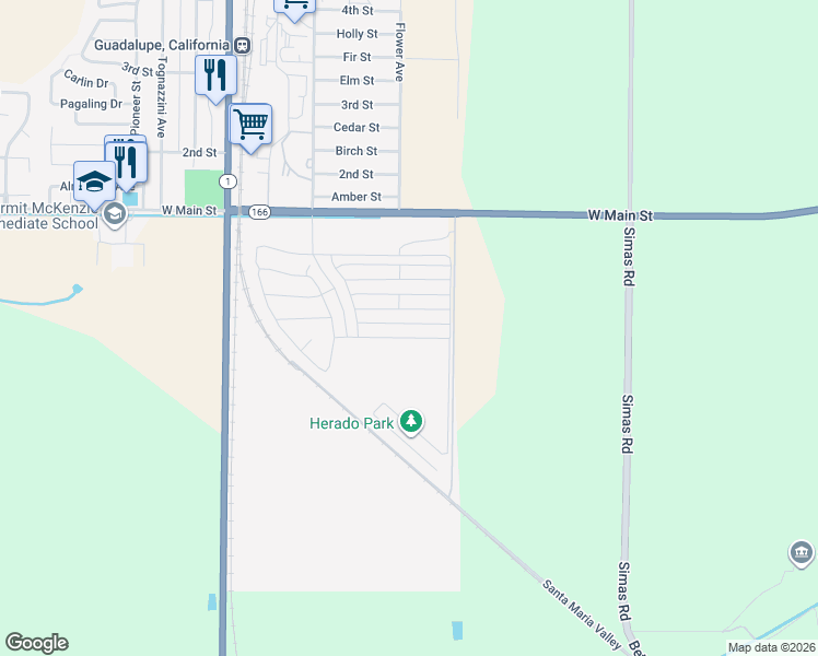 map of restaurants, bars, coffee shops, grocery stores, and more near 4388 Lazo Drive in Guadalupe