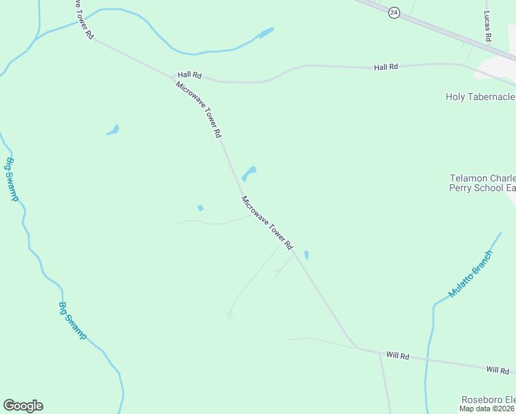 map of restaurants, bars, coffee shops, grocery stores, and more near 1500 Microwave Tower Road in Roseboro
