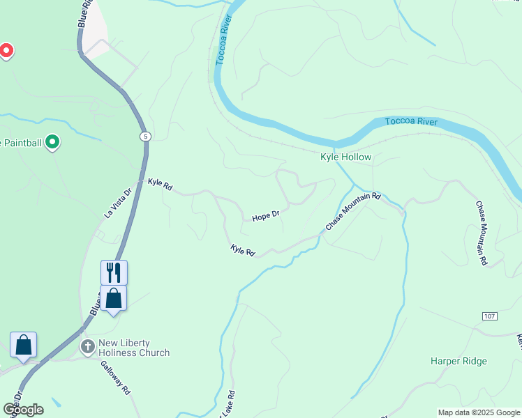 map of restaurants, bars, coffee shops, grocery stores, and more near 171 Hope Drive in Blue Ridge