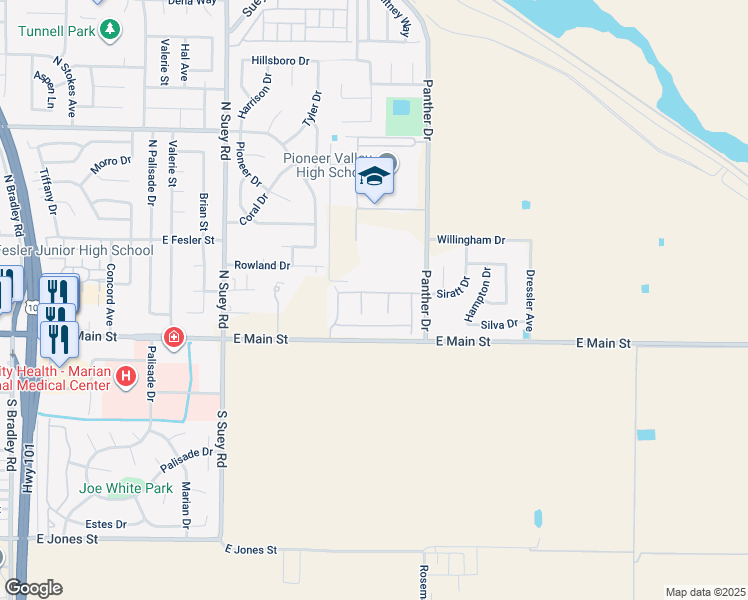 map of restaurants, bars, coffee shops, grocery stores, and more near 1728 Alcala Drive in Santa Maria