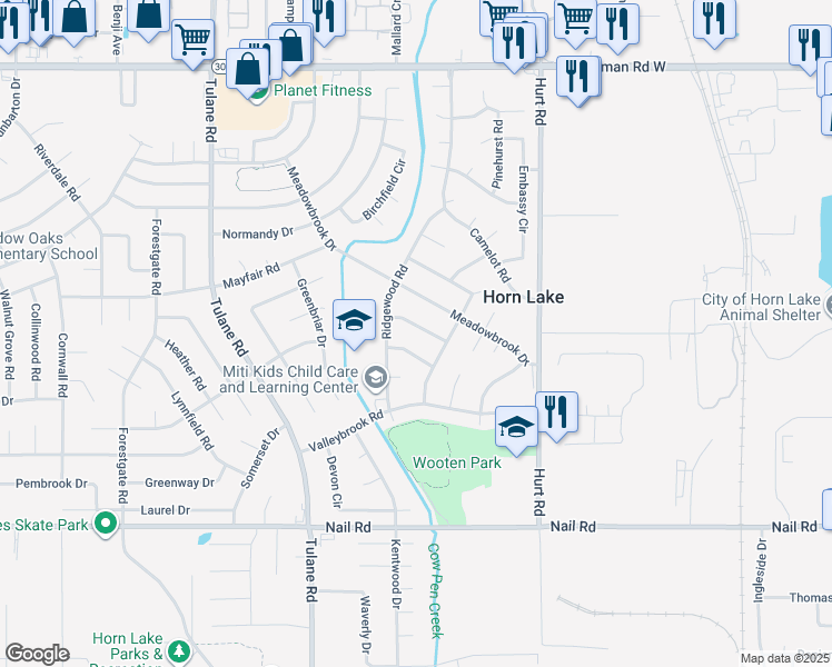 map of restaurants, bars, coffee shops, grocery stores, and more near 2705 Magnolia Drive in Horn Lake