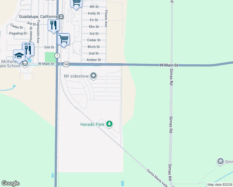 map of restaurants, bars, coffee shops, grocery stores, and more near 4368 Ladera Drive in Guadalupe