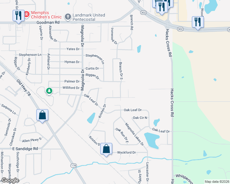 map of restaurants, bars, coffee shops, grocery stores, and more near 6601 Coral Way in Olive Branch