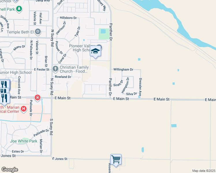 map of restaurants, bars, coffee shops, grocery stores, and more near 1757 Alcala Drive in Santa Maria