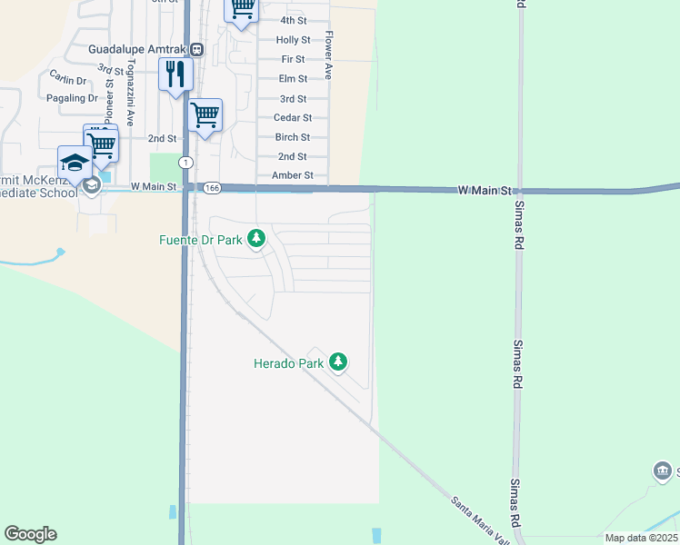 map of restaurants, bars, coffee shops, grocery stores, and more near 4386 Ladera Drive in Guadalupe