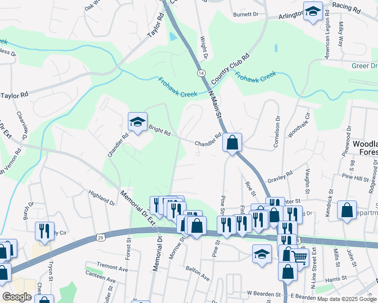 map of restaurants, bars, coffee shops, grocery stores, and more near 100 Greer Voa Court in Greer