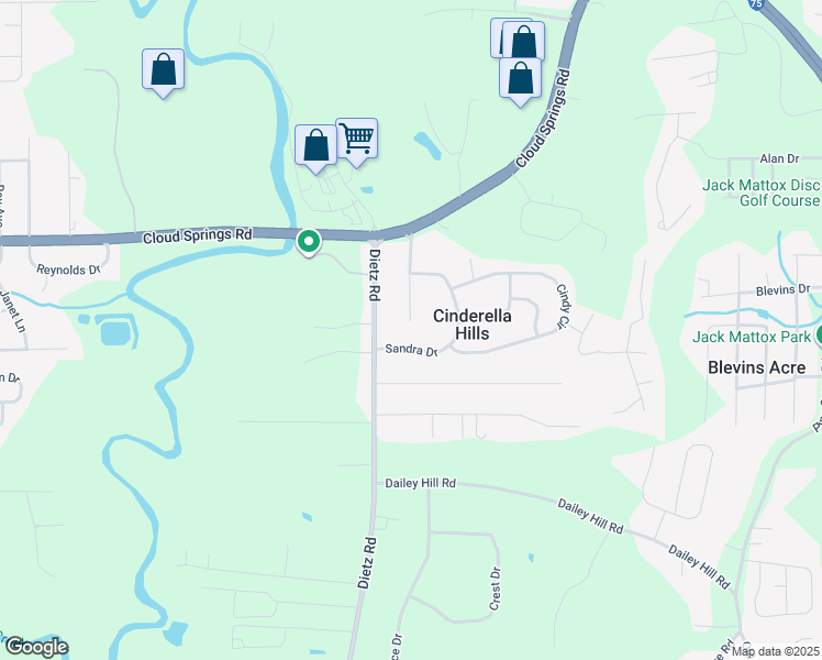 map of restaurants, bars, coffee shops, grocery stores, and more near 198 Cinderella Drive in Ringgold