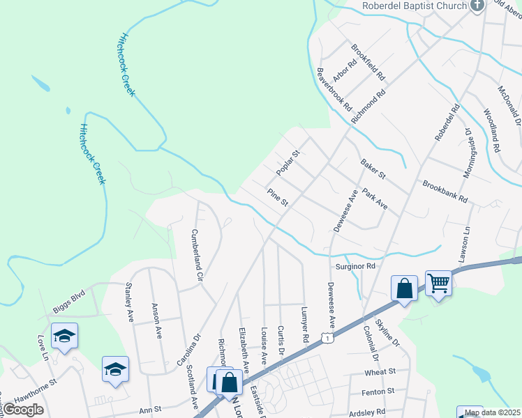 map of restaurants, bars, coffee shops, grocery stores, and more near 1708 Plum Nelly Road in Rockingham