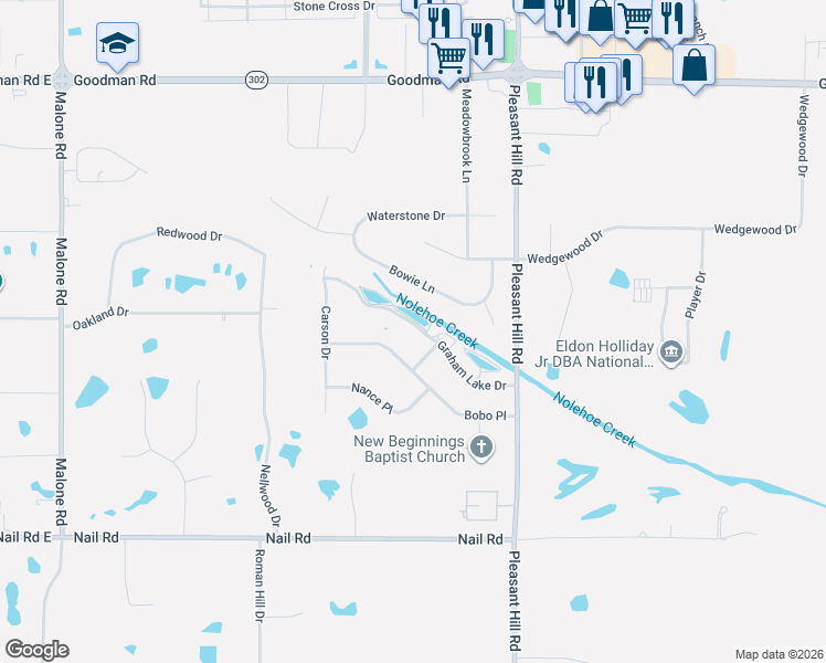 map of restaurants, bars, coffee shops, grocery stores, and more near 4681 Graham Lake Drive in Olive Branch