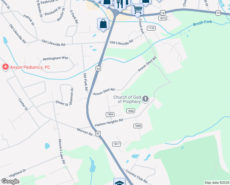 map of restaurants, bars, coffee shops, grocery stores, and more near 59 Bennett Heights Road in Wadesboro