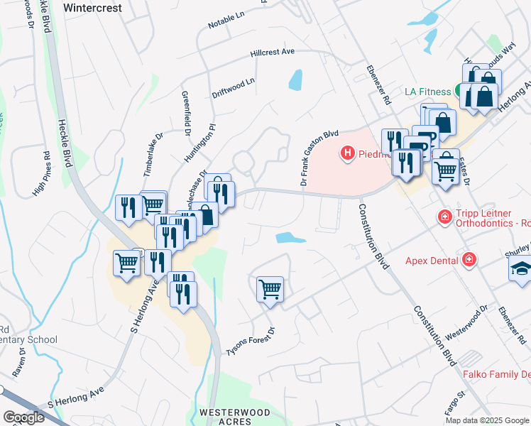 map of restaurants, bars, coffee shops, grocery stores, and more near 283 South Herlong Avenue in Rock Hill