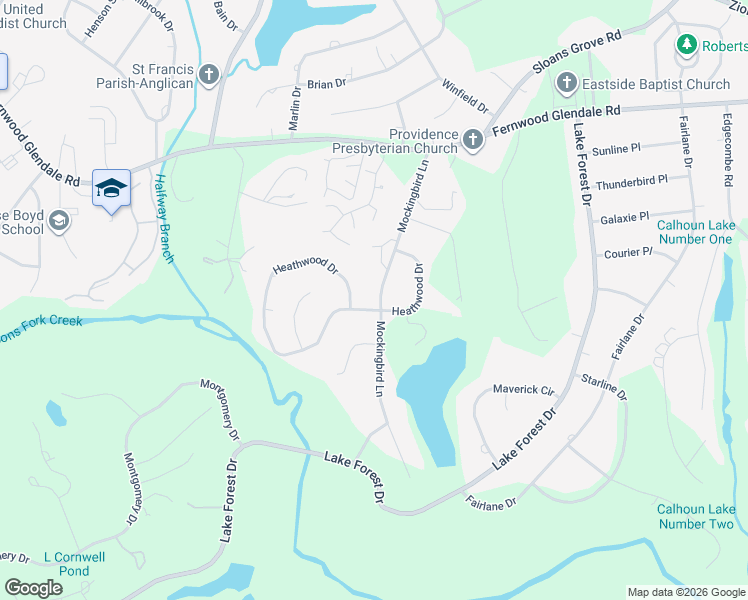 map of restaurants, bars, coffee shops, grocery stores, and more near 301 Heathwood Drive in Spartanburg