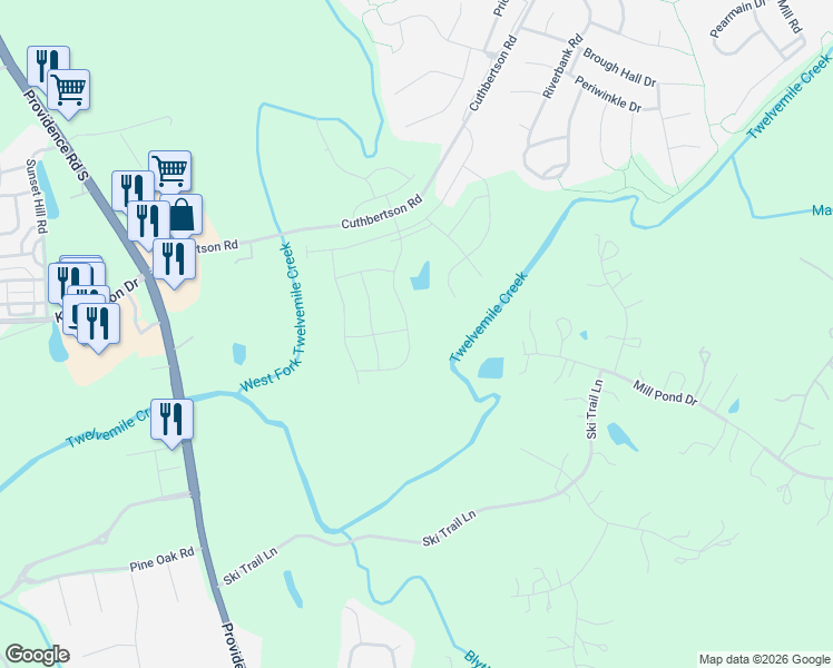 map of restaurants, bars, coffee shops, grocery stores, and more near 7726 Mill Pond Dr in Waxhaw