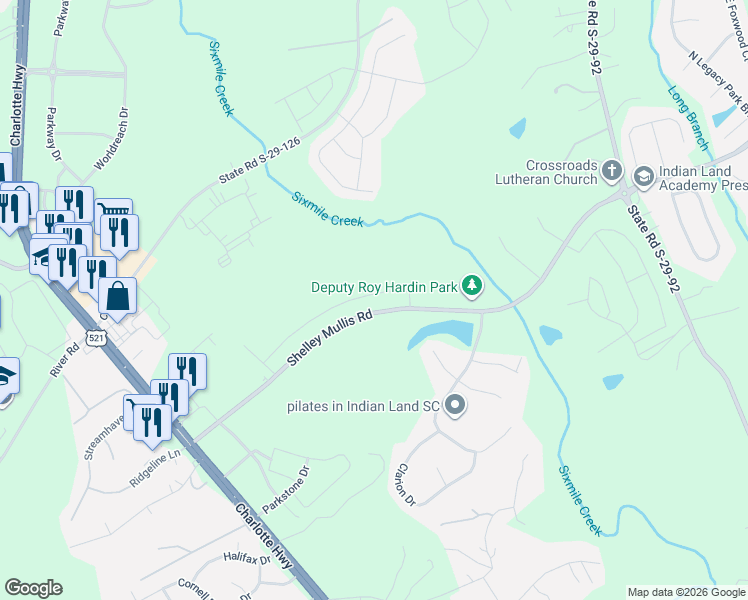 map of restaurants, bars, coffee shops, grocery stores, and more near 8258 Shelley Mullis Road in Fort Mill