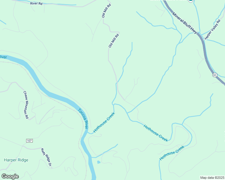 map of restaurants, bars, coffee shops, grocery stores, and more near 942 Old Mill Road in Mineral Bluff