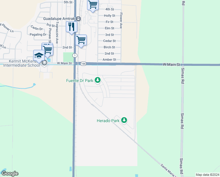 map of restaurants, bars, coffee shops, grocery stores, and more near 4463 Ladera Drive in Guadalupe
