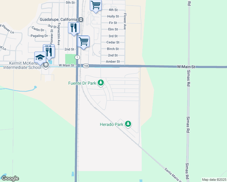 map of restaurants, bars, coffee shops, grocery stores, and more near 4463 Ladera Drive in Guadalupe