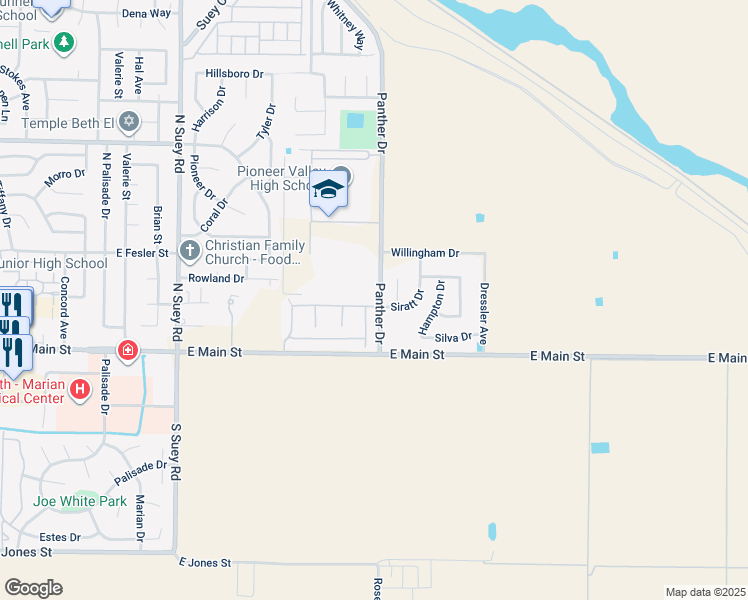 map of restaurants, bars, coffee shops, grocery stores, and more near 1757 Alcala Drive in Santa Maria
