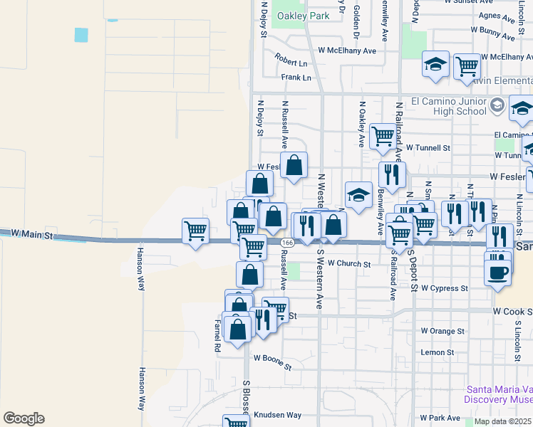 map of restaurants, bars, coffee shops, grocery stores, and more near Erin Ct in Santa Maria