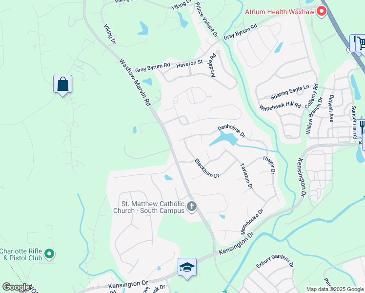 map of restaurants, bars, coffee shops, grocery stores, and more near 2902 Blackburn Drive in Waxhaw