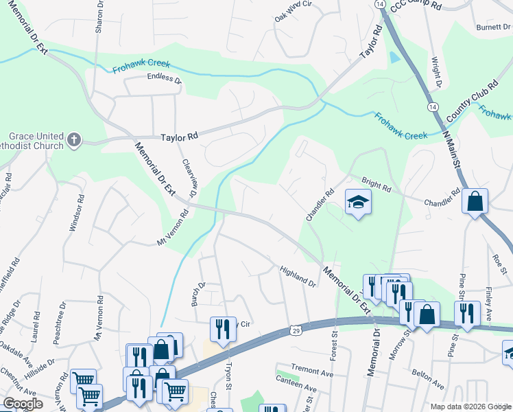map of restaurants, bars, coffee shops, grocery stores, and more near 556 Memorial Drive Extension in Greer