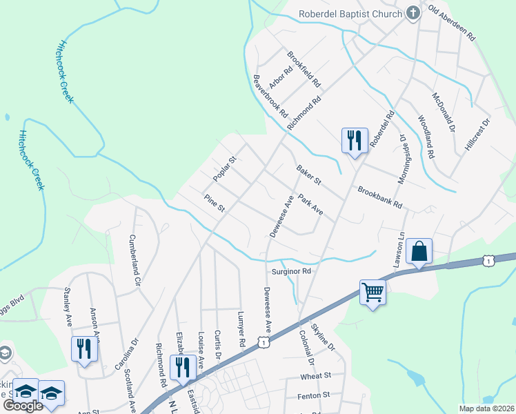 map of restaurants, bars, coffee shops, grocery stores, and more near 1817 Sunset Belt in Rockingham