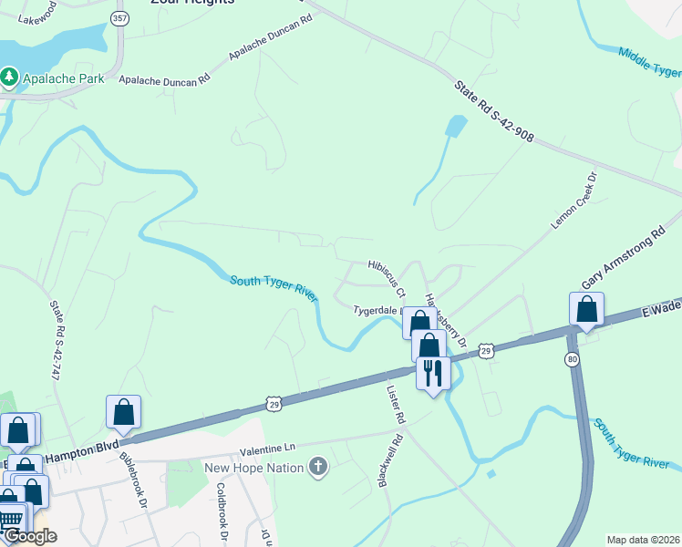 map of restaurants, bars, coffee shops, grocery stores, and more near 635 Geranium Lane in Lyman