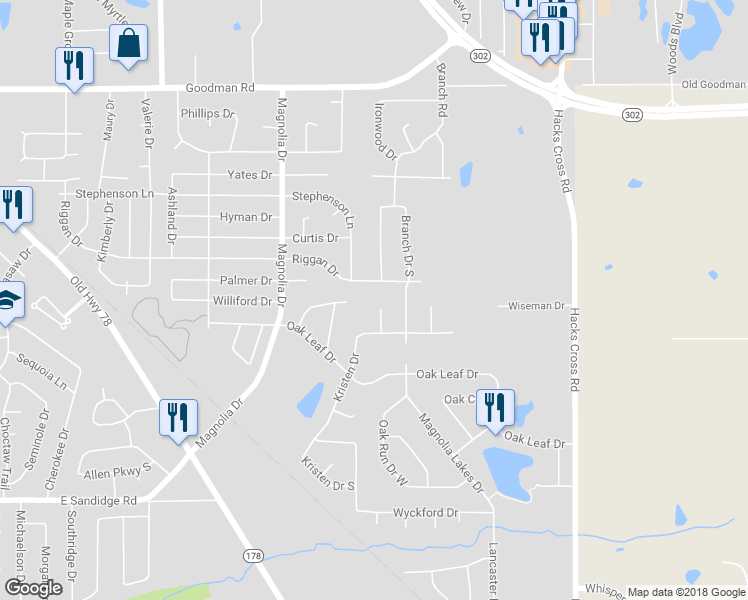 map of restaurants, bars, coffee shops, grocery stores, and more near 6601 Coral Way in Olive Branch