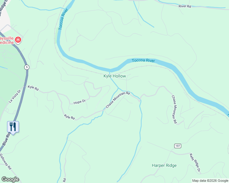 map of restaurants, bars, coffee shops, grocery stores, and more near 710 Chase Mountain Road in Blue Ridge