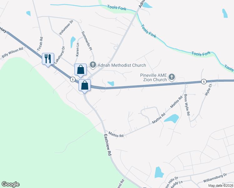 map of restaurants, bars, coffee shops, grocery stores, and more near 4395 York Highway in Rock Hill