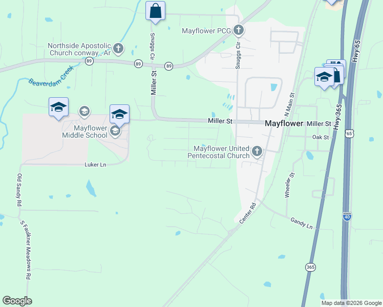 map of restaurants, bars, coffee shops, grocery stores, and more near 2 East Reliance in Mayflower