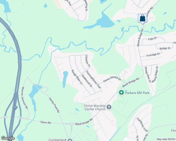 map of restaurants, bars, coffee shops, grocery stores, and more near 1466 Thoroughbred Trail in Parkton