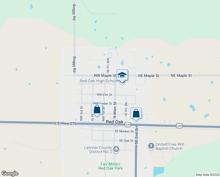 map of restaurants, bars, coffee shops, grocery stores, and more near in Red Oak